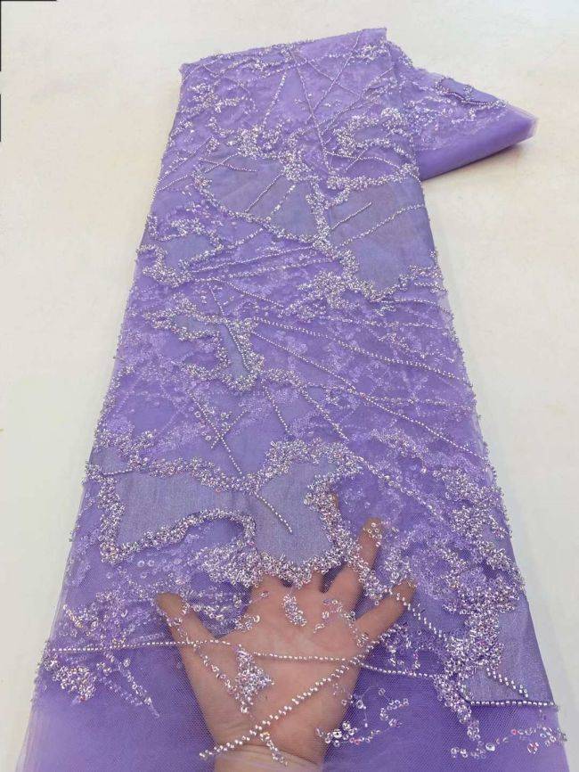 5 Yards Colored Tulle Sequins Pearls Beaded Embroidered Lace Fabric JJ076