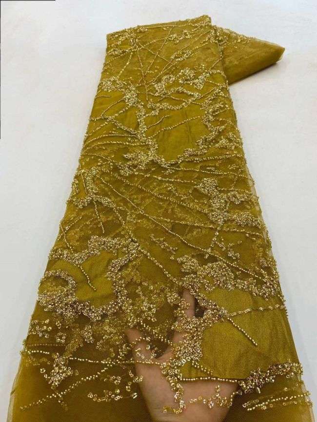 5 Yards Colored Tulle Sequins Pearls Beaded Embroidered Lace Fabric JJ076