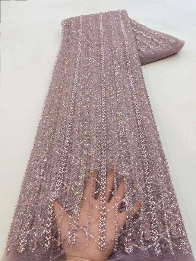 5 Yards Colored Tulle Sequins Pearls Beaded Embroidered Lace Fabric JJ065