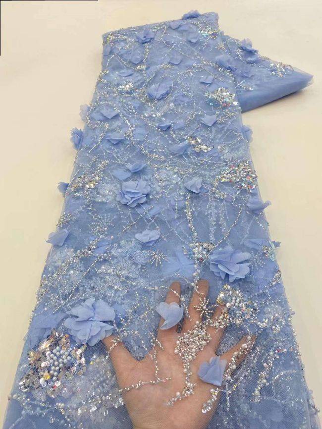 5 Yards Colored Tulle Sequins Pearls Beaded Embroidered Lace Fabric JJ061