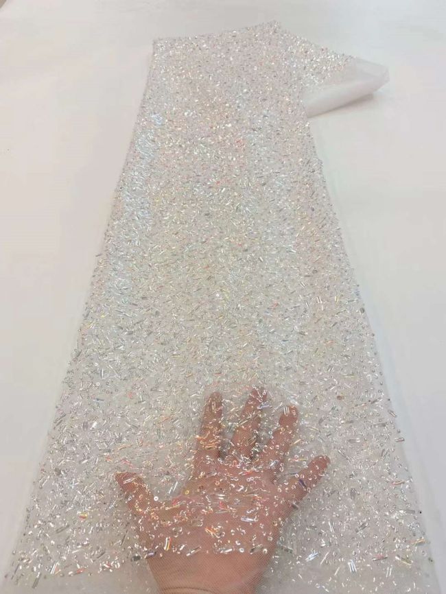 5 Yards Colored Tulle Sequins Pearls Beaded Embroidered Lace Fabric JJ069
