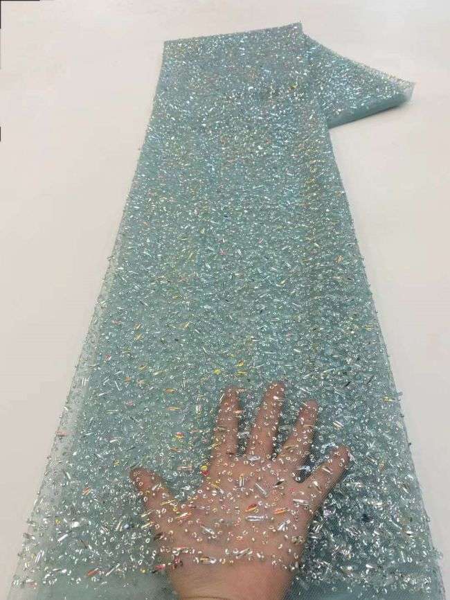 5 Yards Colored Tulle Sequins Pearls Beaded Embroidered Lace Fabric JJ069