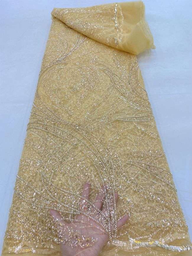 5 Yards Colored Tulle Sequins Pearls Beaded Embroidered Lace Fabric JJ075