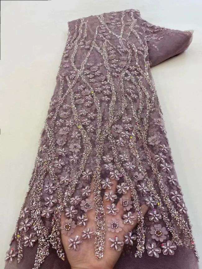 5 Yards Colored Tulle Sequins Pearls Beaded Embroidered Lace Fabric JJ064