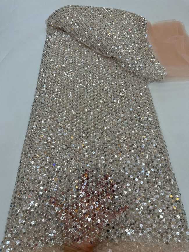 5 Yards Colored Tulle Sequins Pearls Beaded Embroidered Lace Fabric JJ072