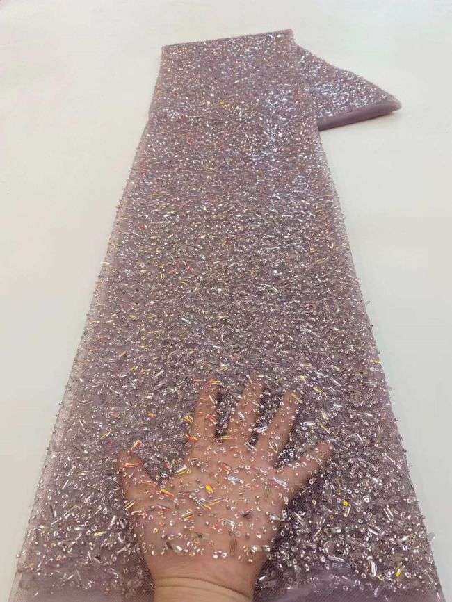 5 Yards Colored Tulle Sequins Pearls Beaded Embroidered Lace Fabric JJ069