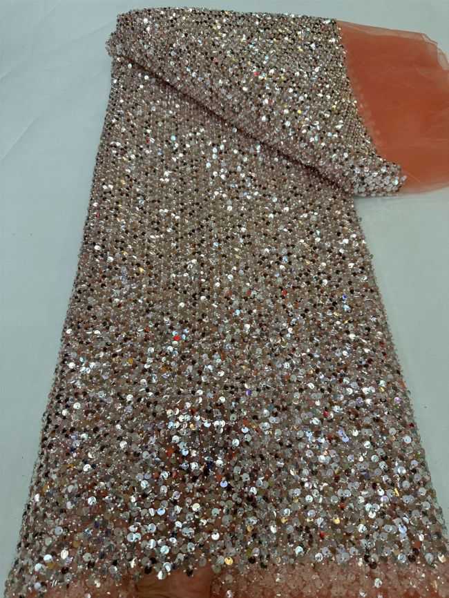 5 Yards Colored Tulle Sequins Pearls Beaded Embroidered Lace Fabric JJ072