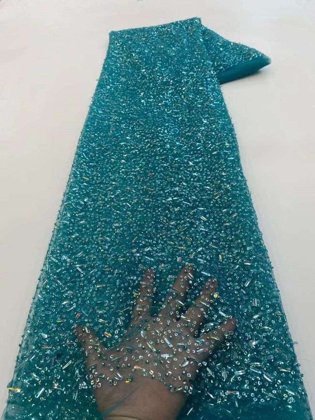 5 Yards Colored Tulle Sequins Pearls Beaded Embroidered Lace Fabric JJ069