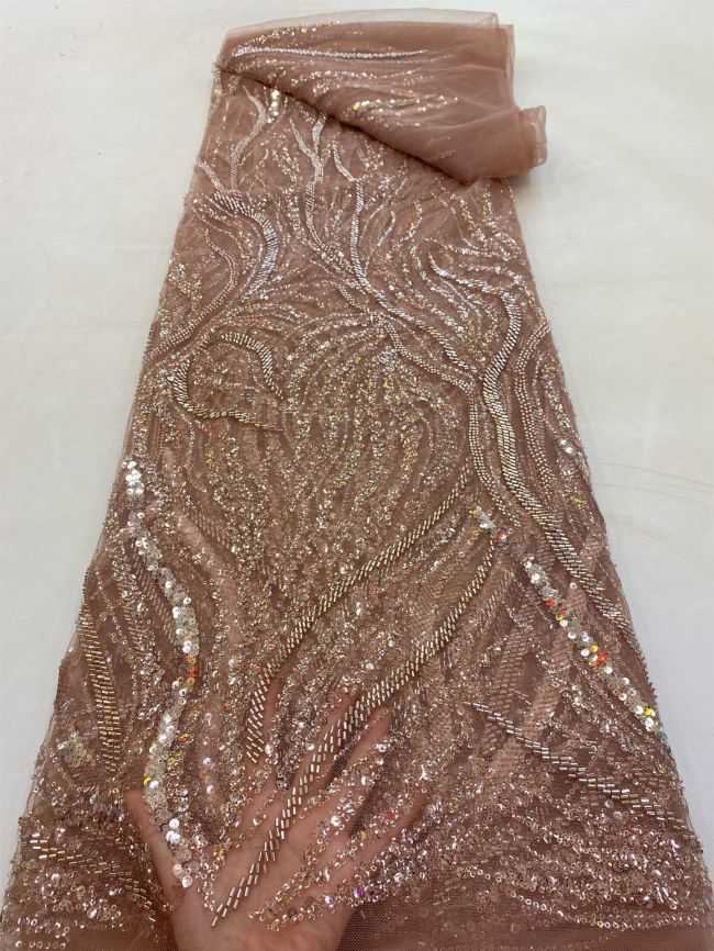 5 Yards Colored Tulle Sequins Pearls Beaded Embroidered Lace Fabric JJ075