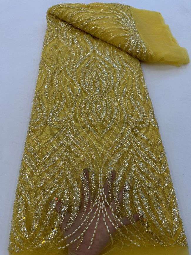 5 Yards Colored Tulle Sequined Beaded Embroidered Lace Fabric JJ058