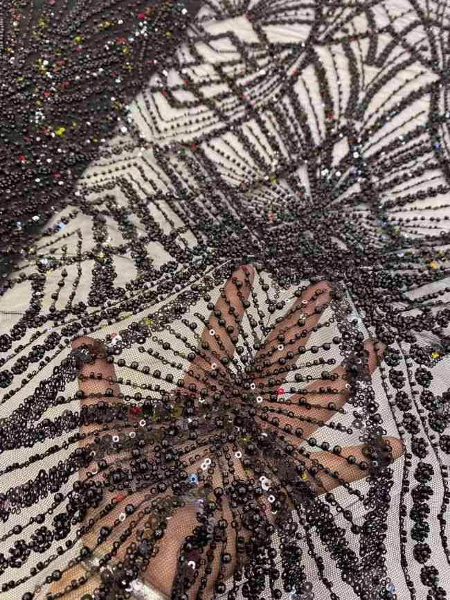 5 Yards Colored Tulle Sequins Pearls Beaded Embroidered Lace Fabric JJ067
