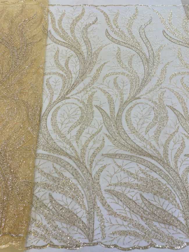 5 Yards Colored Tulle Sequins Pearls Beaded Embroidered Lace Fabric JJ075