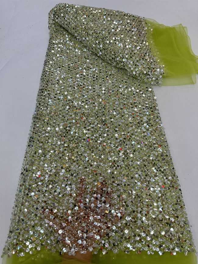 5 Yards Colored Tulle Sequins Pearls Beaded Embroidered Lace Fabric JJ072