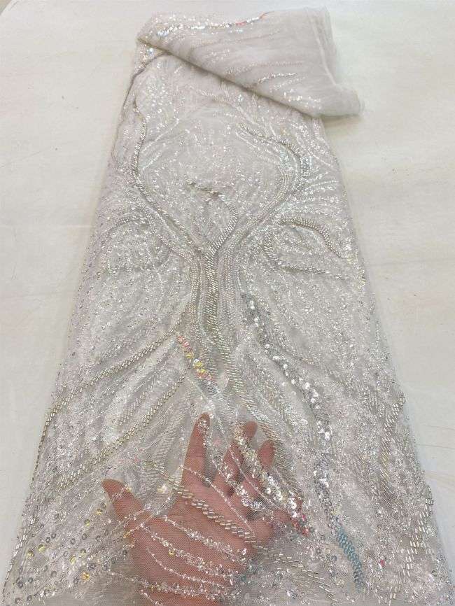 5 Yards Colored Tulle Sequins Pearls Beaded Embroidered Lace Fabric JJ075