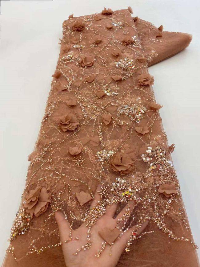 5 Yards Colored Tulle Sequins Pearls Beaded Embroidered Lace Fabric JJ061