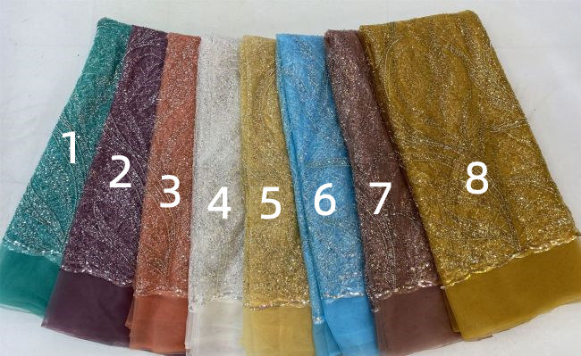 5 Yards Colored Tulle Sequins Pearls Beaded Embroidered Lace Fabric JJ075