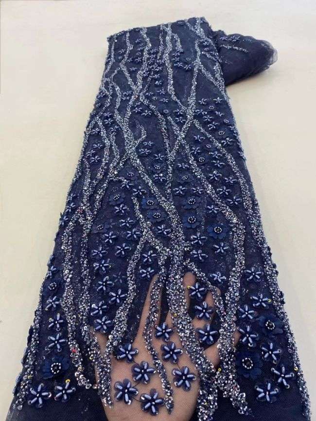 5 Yards Colored Tulle Sequins Pearls Beaded Embroidered Lace Fabric JJ064