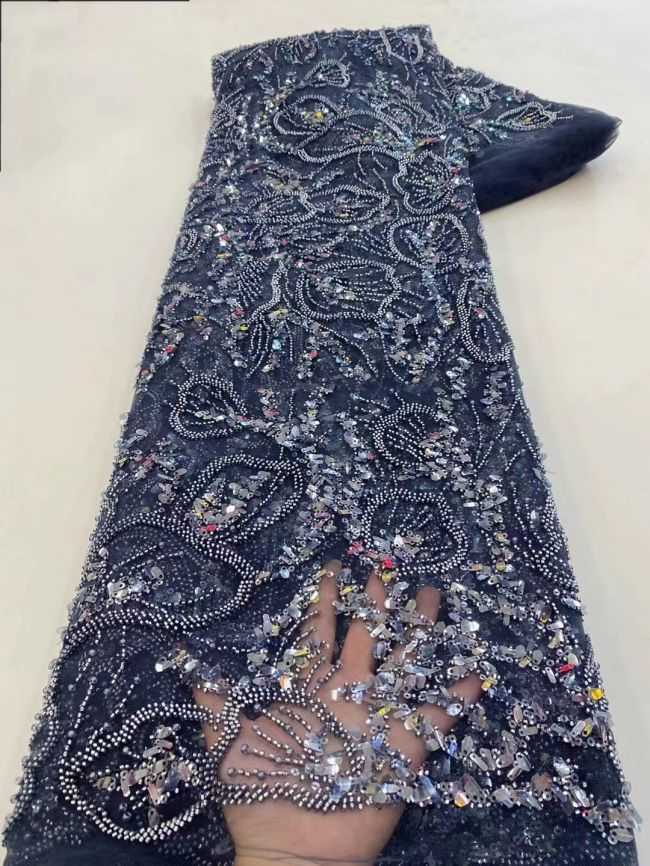 5 Yards Colored Tulle Sequins Pearls Beaded Embroidered Lace Fabric JJ068