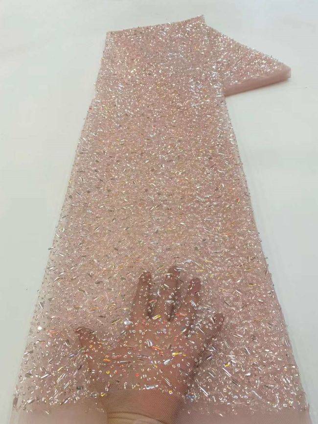 5 Yards Colored Tulle Sequins Pearls Beaded Embroidered Lace Fabric JJ069