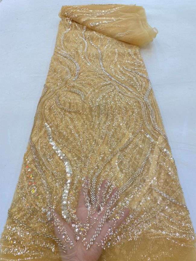 5 Yards Colored Tulle Sequins Pearls Beaded Embroidered Lace Fabric JJ075