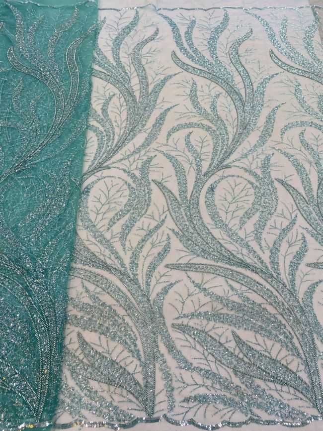 5 Yards Colored Tulle Sequins Pearls Beaded Embroidered Lace Fabric JJ075