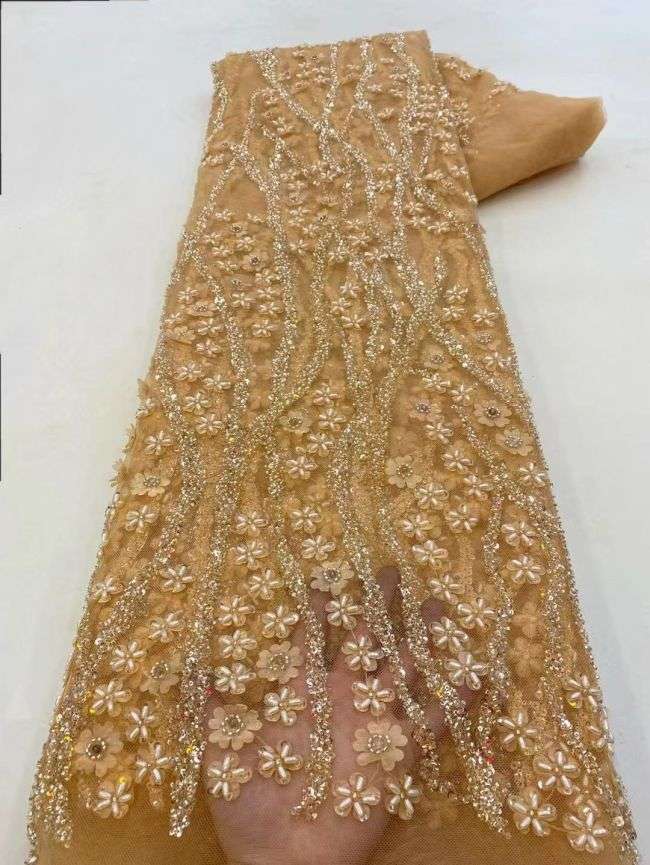 5 Yards Colored Tulle Sequins Pearls Beaded Embroidered Lace Fabric JJ064