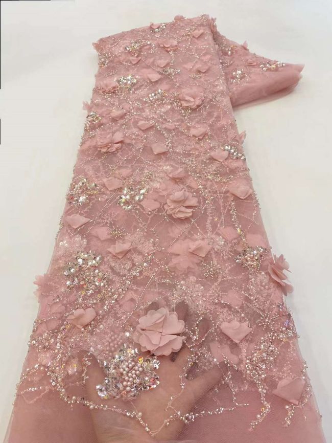 5 Yards Colored Tulle Sequins Pearls Beaded Embroidered Lace Fabric JJ061