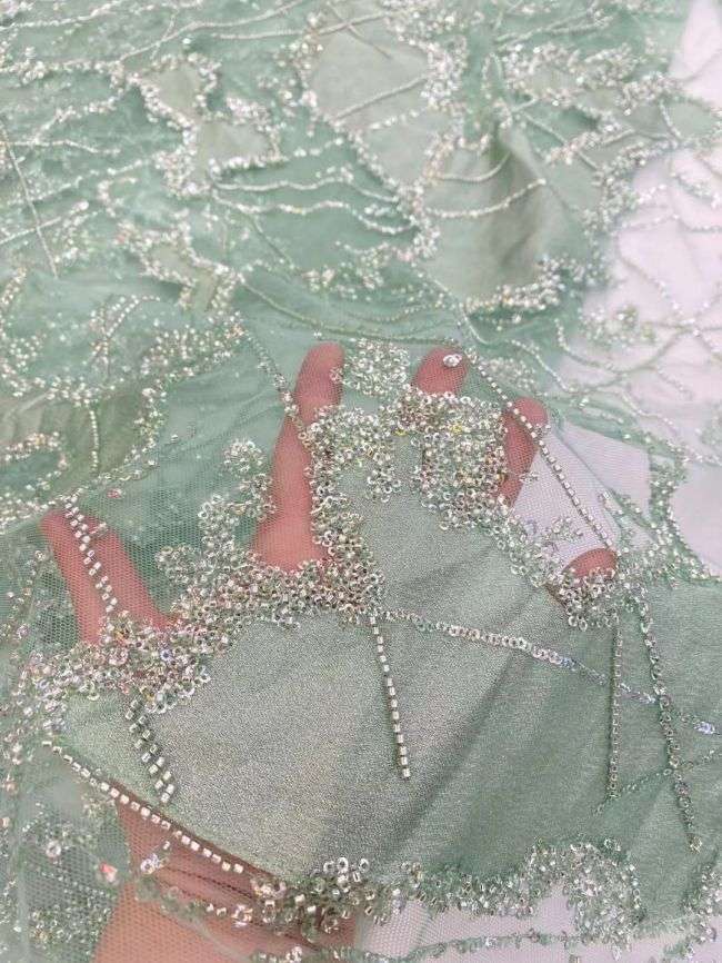 5 Yards Colored Tulle Sequins Pearls Beaded Embroidered Lace Fabric JJ076