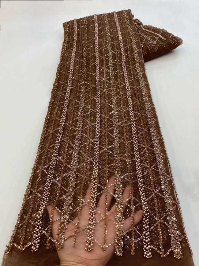 5 Yards Colored Tulle Sequins Pearls Beaded Embroidered Lace Fabric JJ065