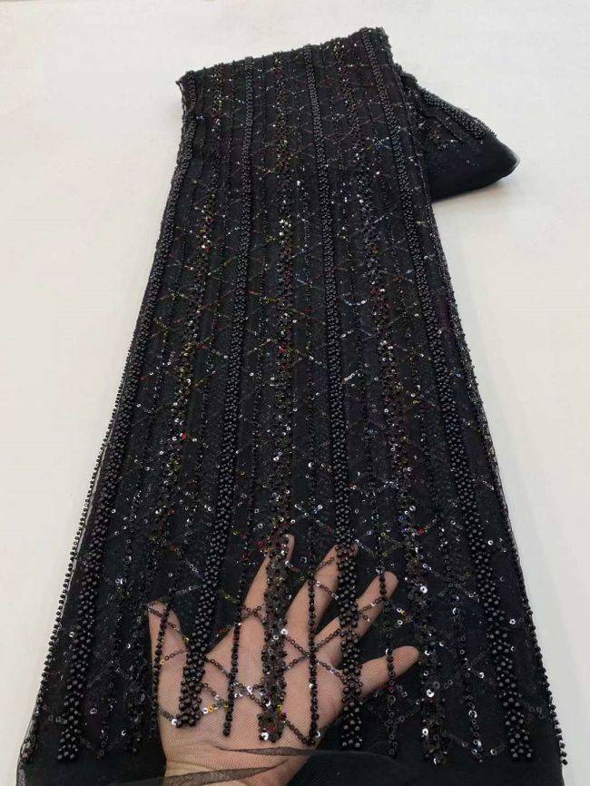 5 Yards Colored Tulle Sequins Pearls Beaded Embroidered Lace Fabric JJ065
