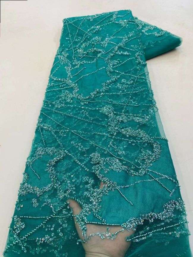 5 Yards Colored Tulle Sequins Pearls Beaded Embroidered Lace Fabric JJ076