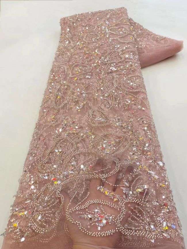 5 Yards Colored Tulle Sequins Pearls Beaded Embroidered Lace Fabric JJ068