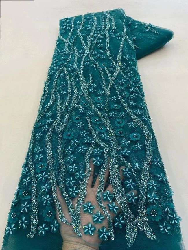 5 Yards Colored Tulle Sequins Pearls Beaded Embroidered Lace Fabric JJ064