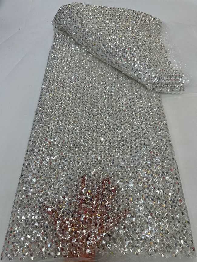 5 Yards Colored Tulle Sequins Pearls Beaded Embroidered Lace Fabric JJ072