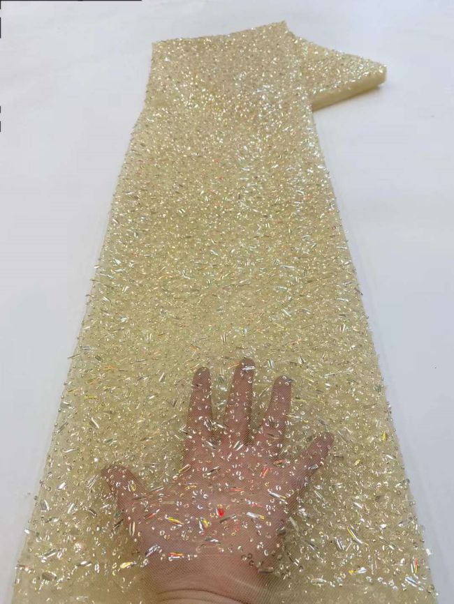 5 Yards Colored Tulle Sequins Pearls Beaded Embroidered Lace Fabric JJ069