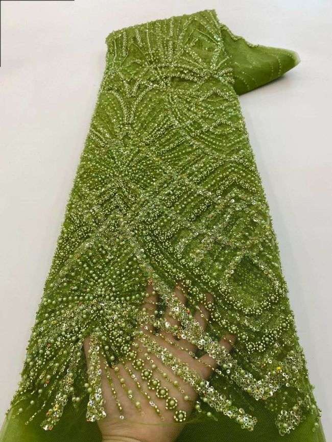 5 Yards Colored Tulle Sequins Pearls Beaded Embroidered Lace Fabric JJ067