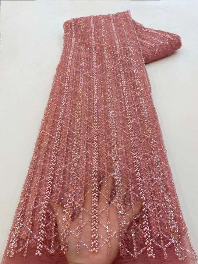 5 Yards Colored Tulle Sequins Pearls Beaded Embroidered Lace Fabric JJ065