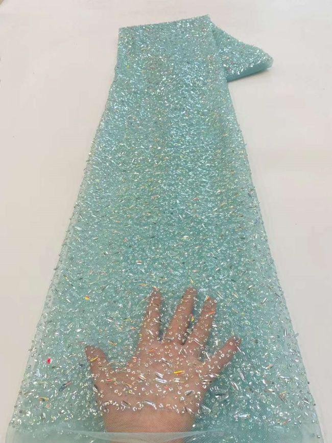 5 Yards Colored Tulle Sequins Pearls Beaded Embroidered Lace Fabric JJ069