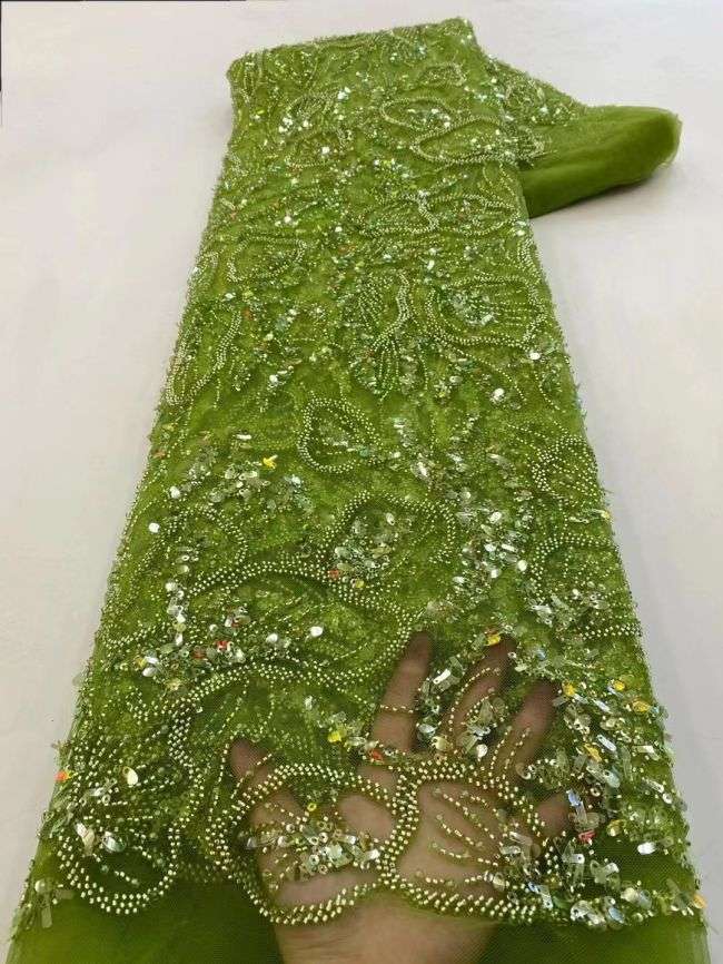 5 Yards Colored Tulle Sequins Pearls Beaded Embroidered Lace Fabric JJ068