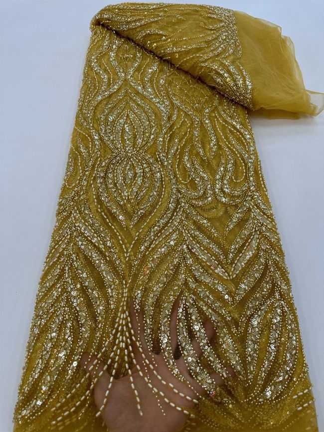 5 Yards Colored Tulle Sequined Beaded Embroidered Lace Fabric JJ058