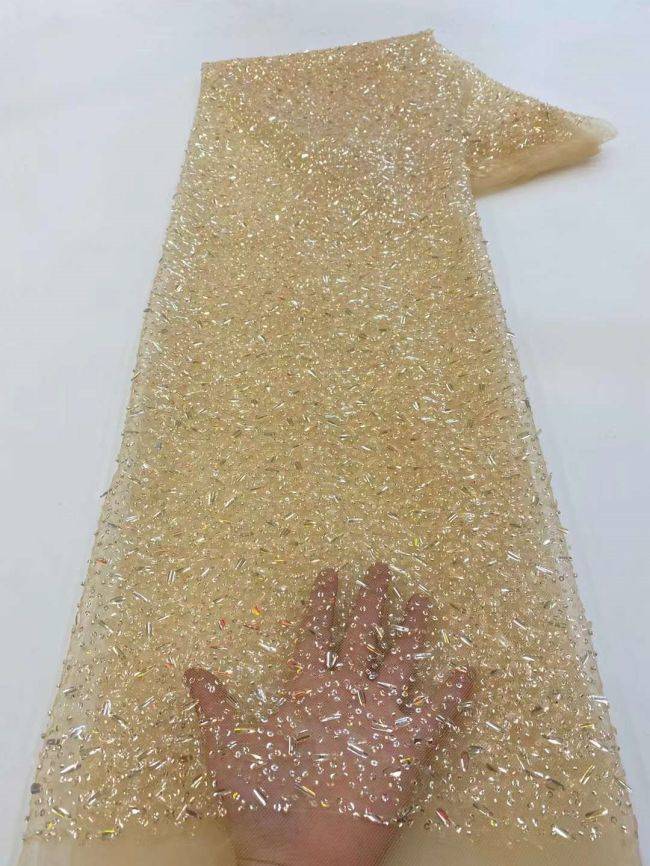 5 Yards Colored Tulle Sequins Pearls Beaded Embroidered Lace Fabric JJ069