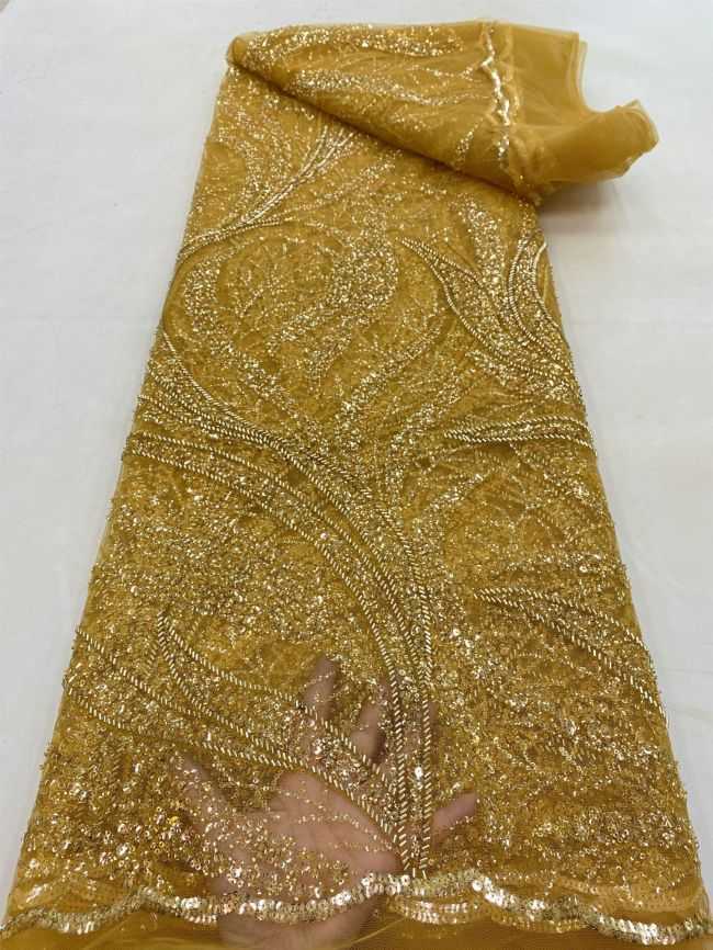 5 Yards Colored Tulle Sequins Pearls Beaded Embroidered Lace Fabric JJ075