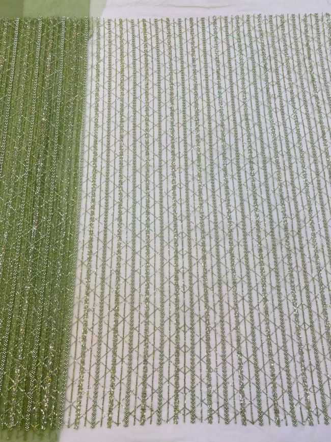 5 Yards Colored Tulle Sequins Pearls Beaded Embroidered Lace Fabric JJ065