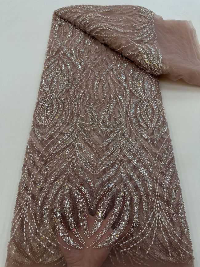 5 Yards Colored Tulle Sequined Beaded Embroidered Lace Fabric JJ058