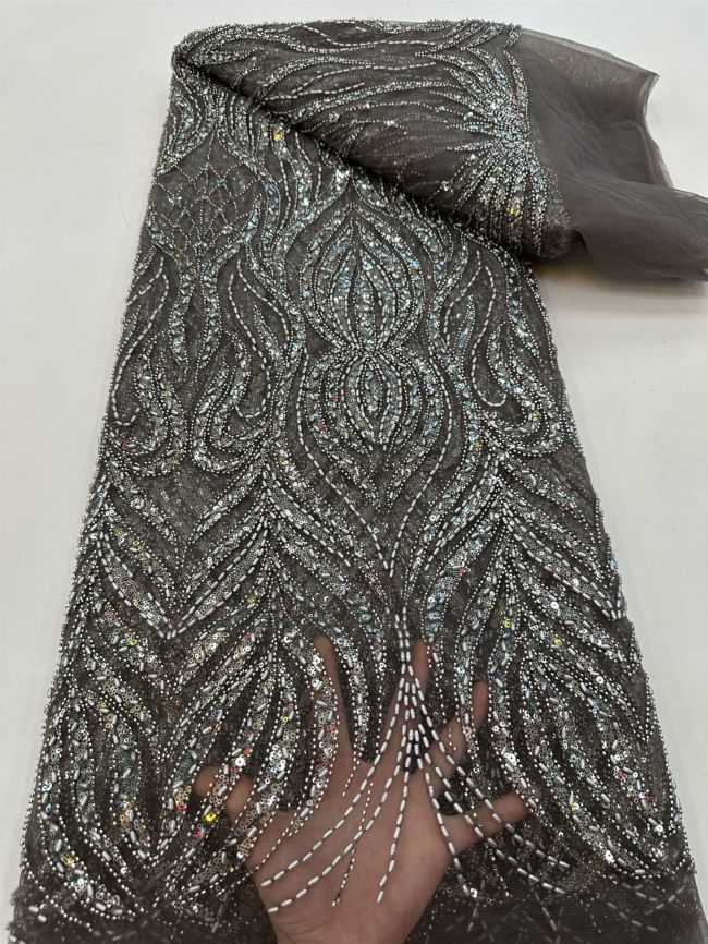 5 Yards Colored Tulle Sequined Beaded Embroidered Lace Fabric JJ058