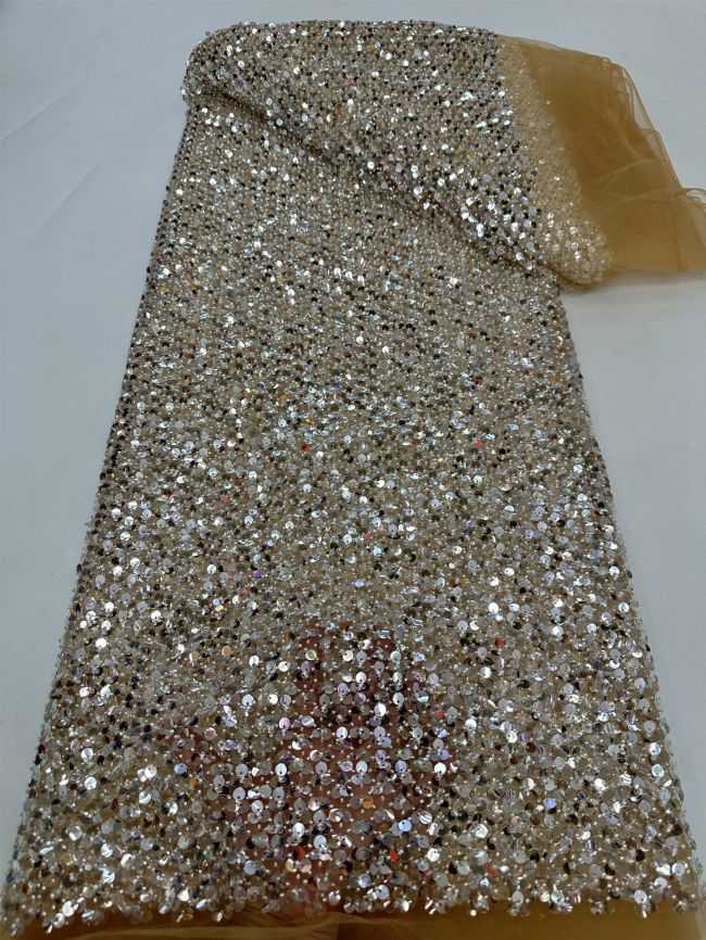 5 Yards Colored Tulle Sequins Pearls Beaded Embroidered Lace Fabric JJ072