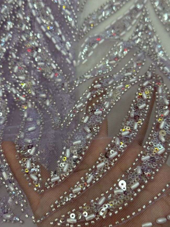 5 Yards Colored Tulle Sequined Beaded Embroidered Lace Fabric JJ058