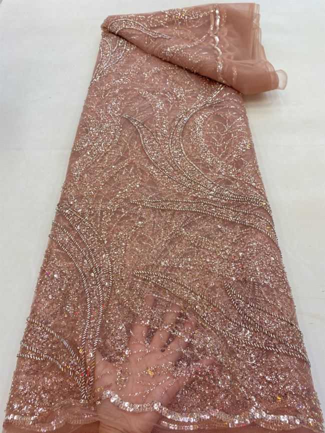 5 Yards Colored Tulle Sequins Pearls Beaded Embroidered Lace Fabric JJ075