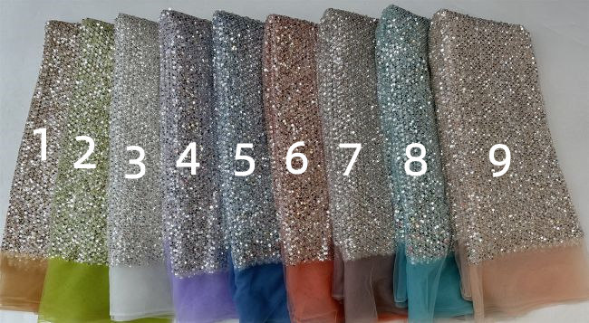 5 Yards Colored Tulle Sequins Pearls Beaded Embroidered Lace Fabric JJ072
