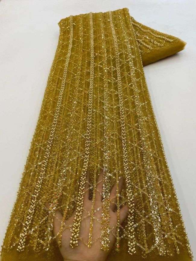 5 Yards Colored Tulle Sequins Pearls Beaded Embroidered Lace Fabric JJ065